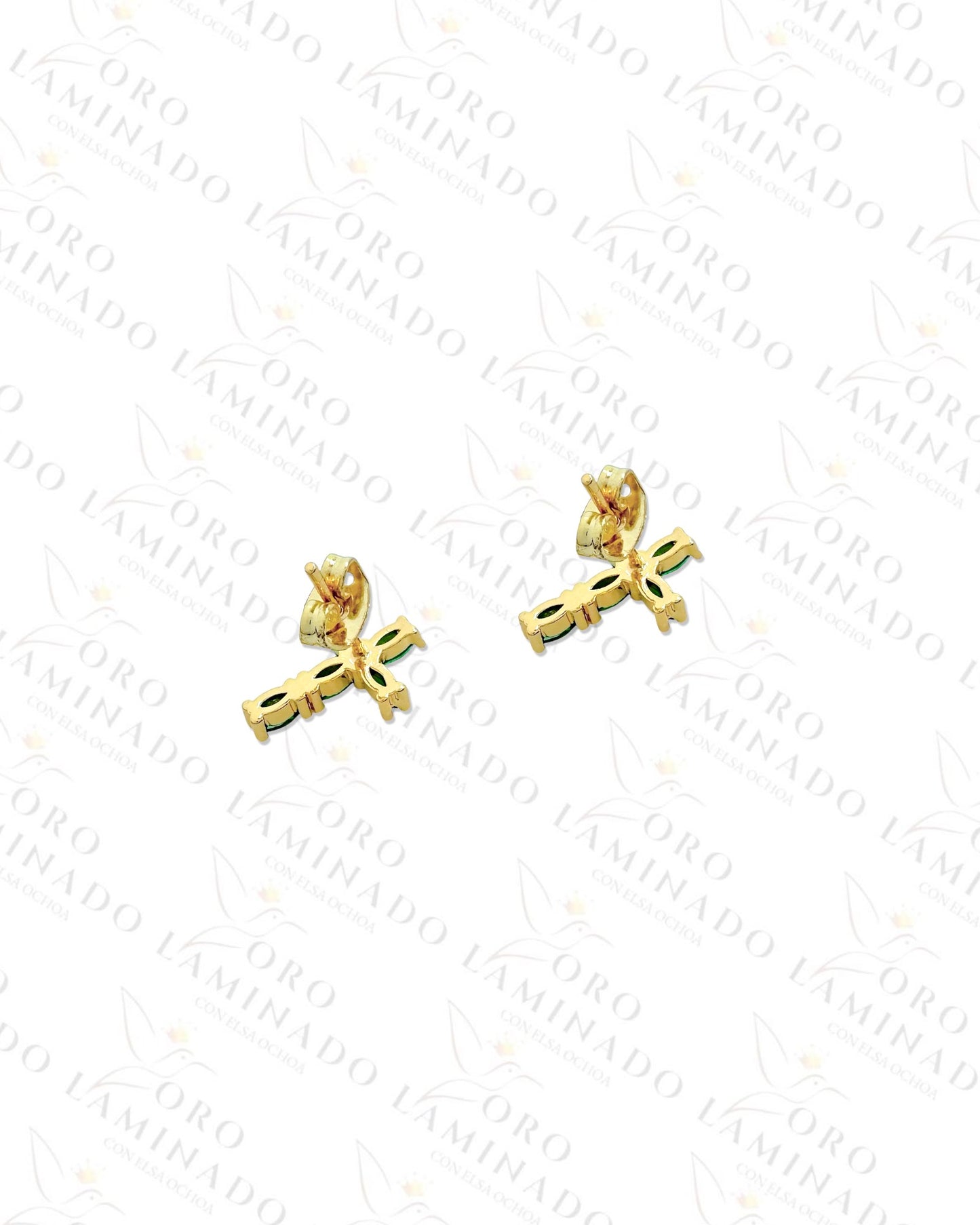 Gold Filled Green Crystal Cross Earrings R449