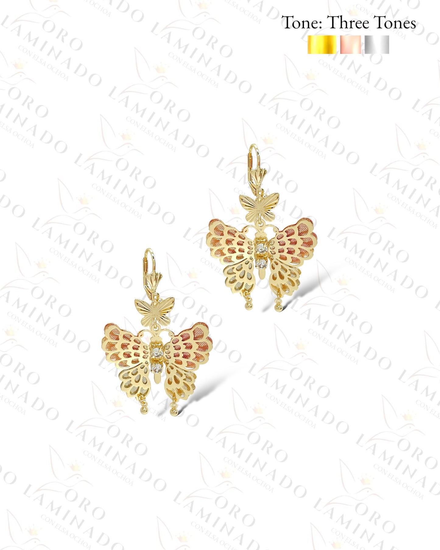 Three Tones Double Butterfly Mariachi Earrings Y214