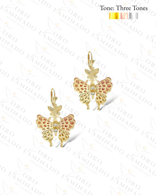 Three Tones Double Butterfly Mariachi Earrings Y214