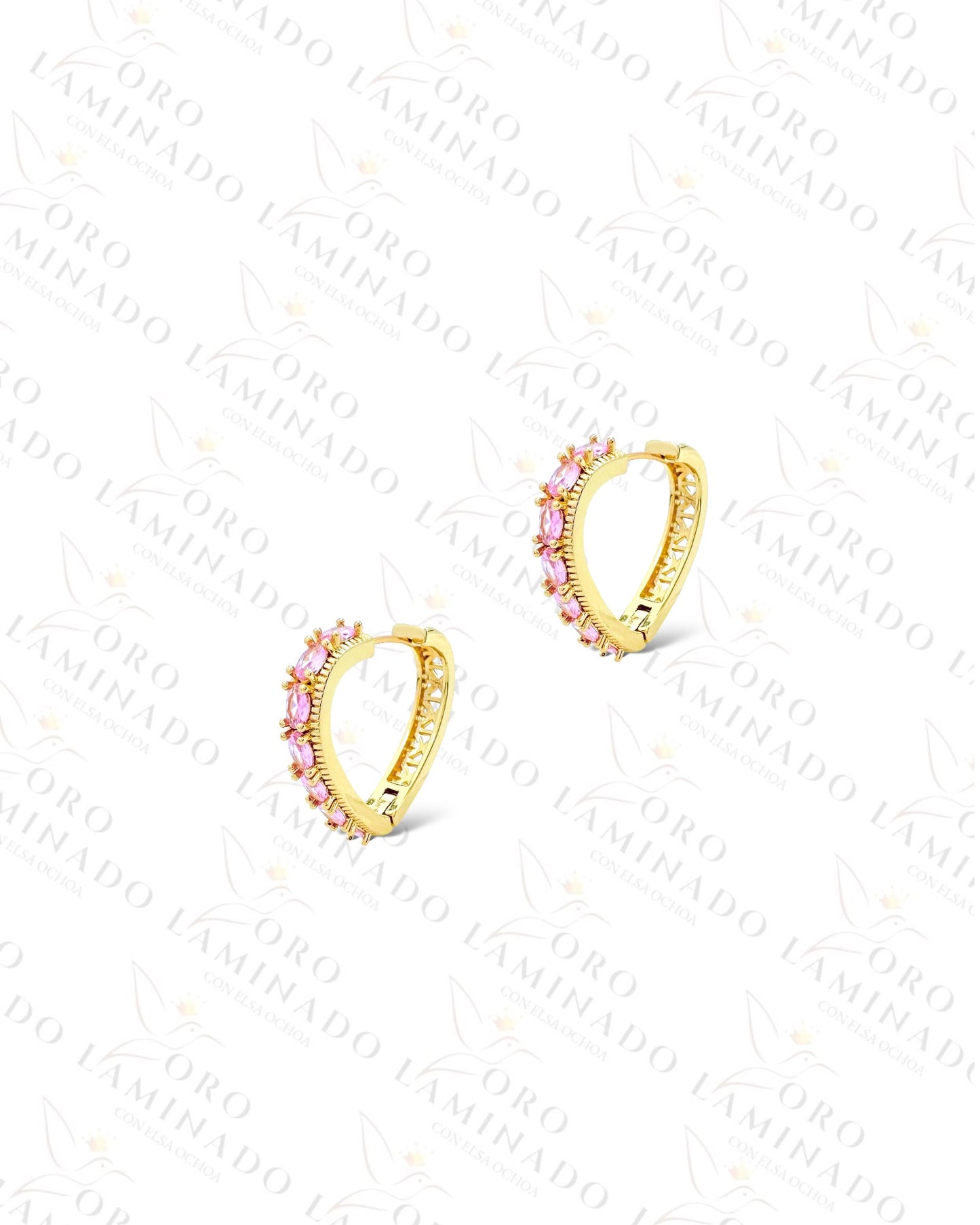 High Quality Light Pink Stone Hoop Earrings (Gold Filled) Y97