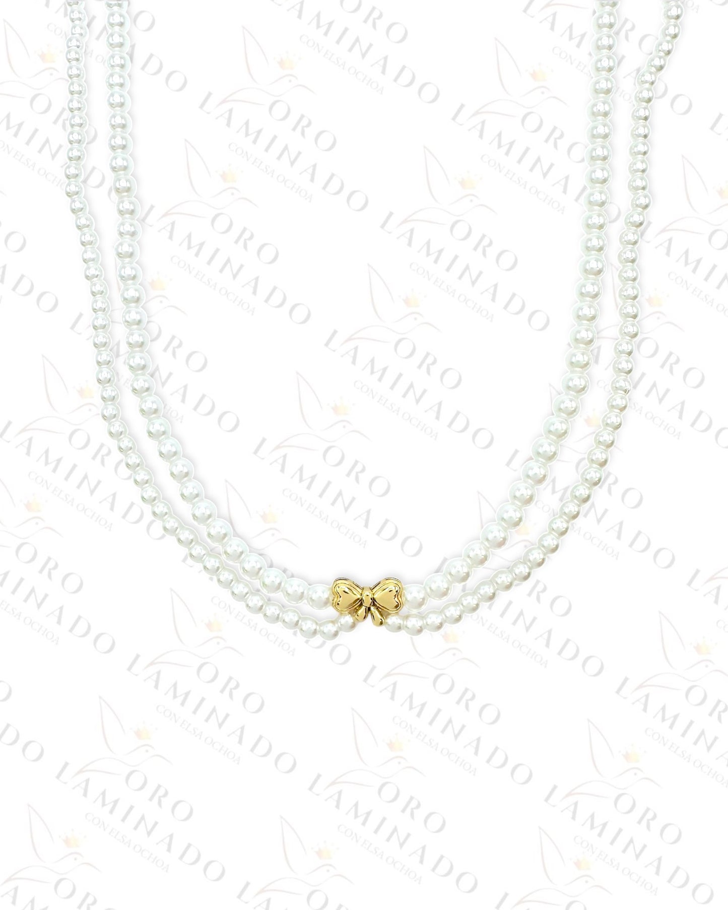 High Quality Bow and Pearl Necklace (Gold Filled) B427