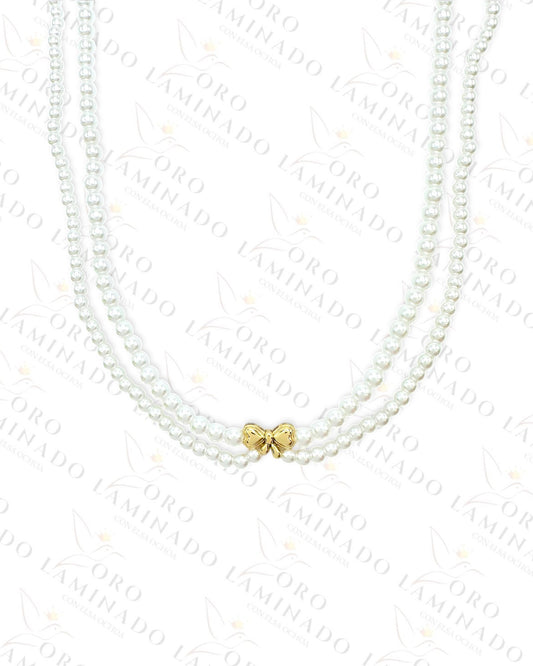 High Quality Bow and Pearl Necklace (Gold Filled) B427