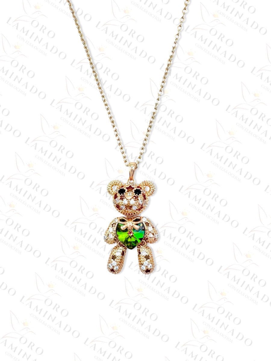 High Quality Green Litmus-Stone Teddy Bear Necklace B212