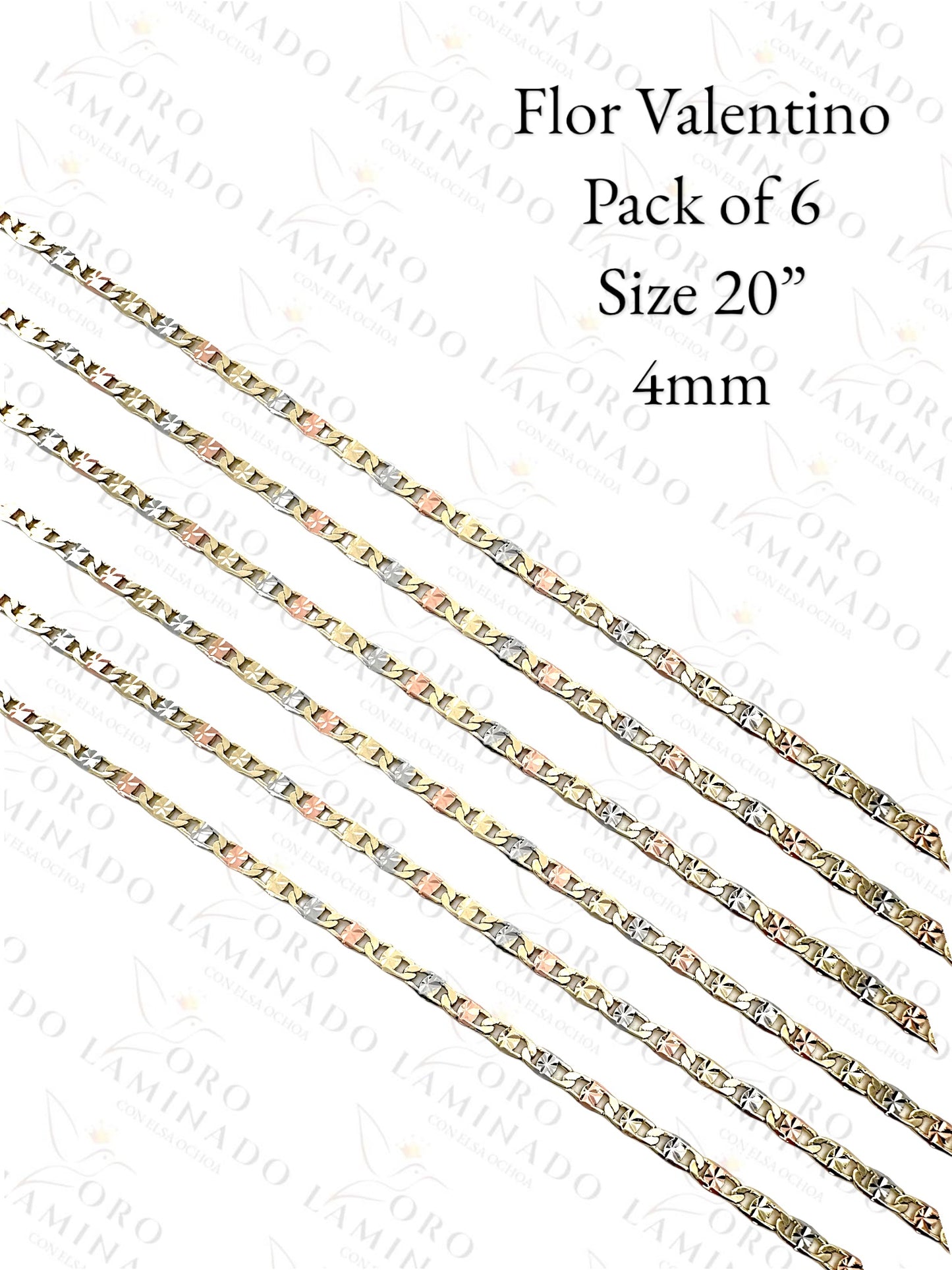 Three Tones Flor Valentino Pack of 6 Chains Size 20" 4mm Y181