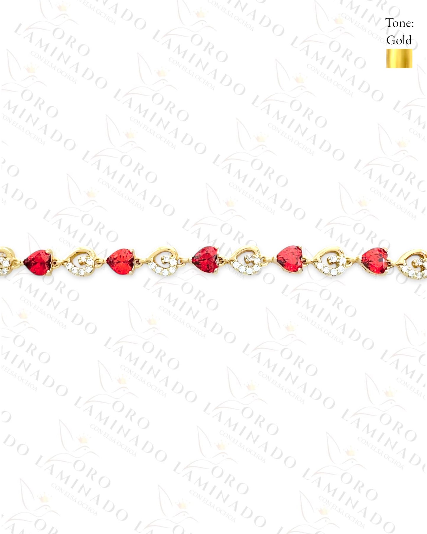 High Quality Red and Clear Sparkling Hearts Bracelet (Gold Filled) C136