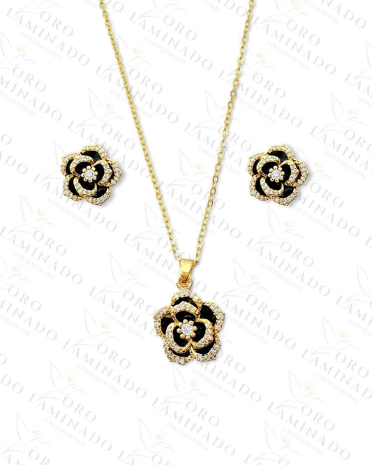 Gold Filled Dark Flower Set Y202