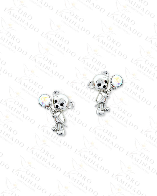 High Quality Silver Bear with Lollipop Earrings Y466