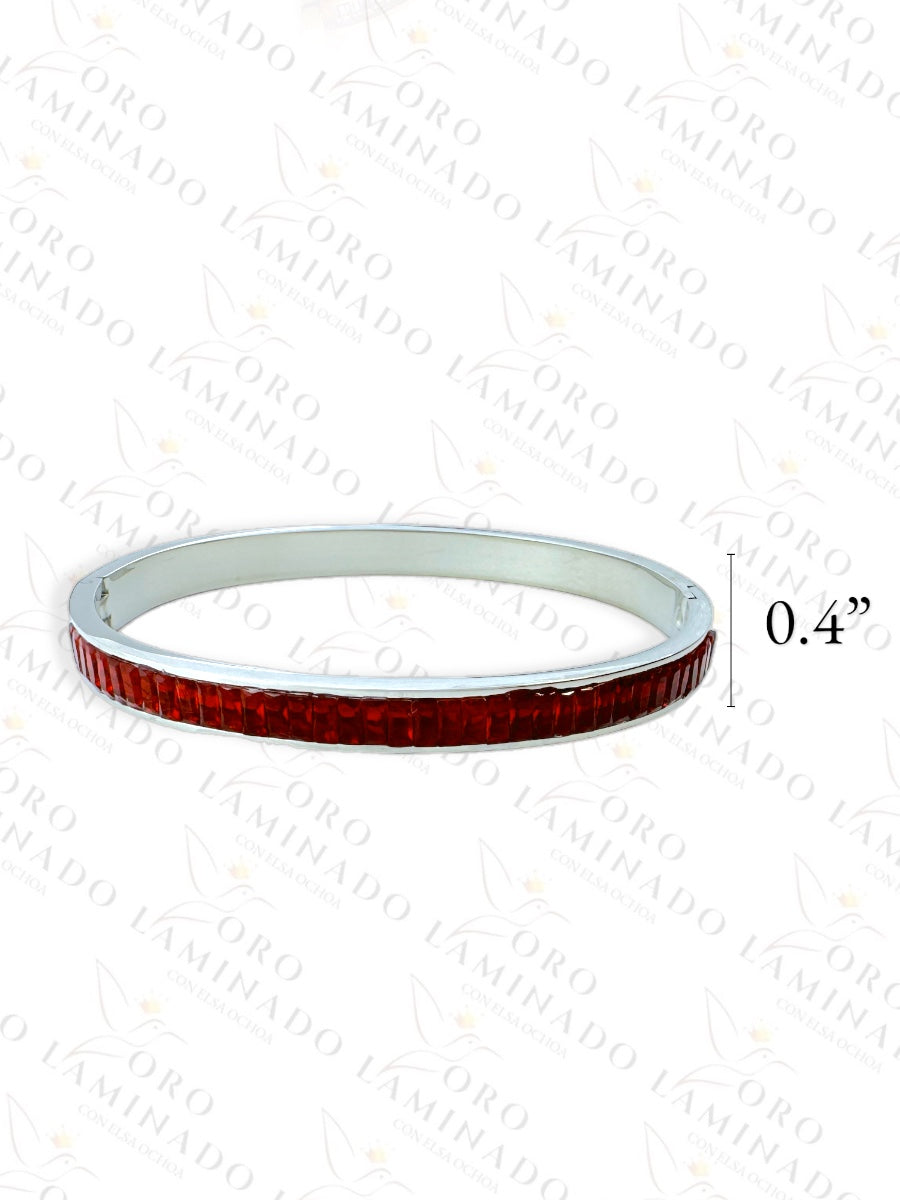 Silver Red Stones Bangle Bracelet R411