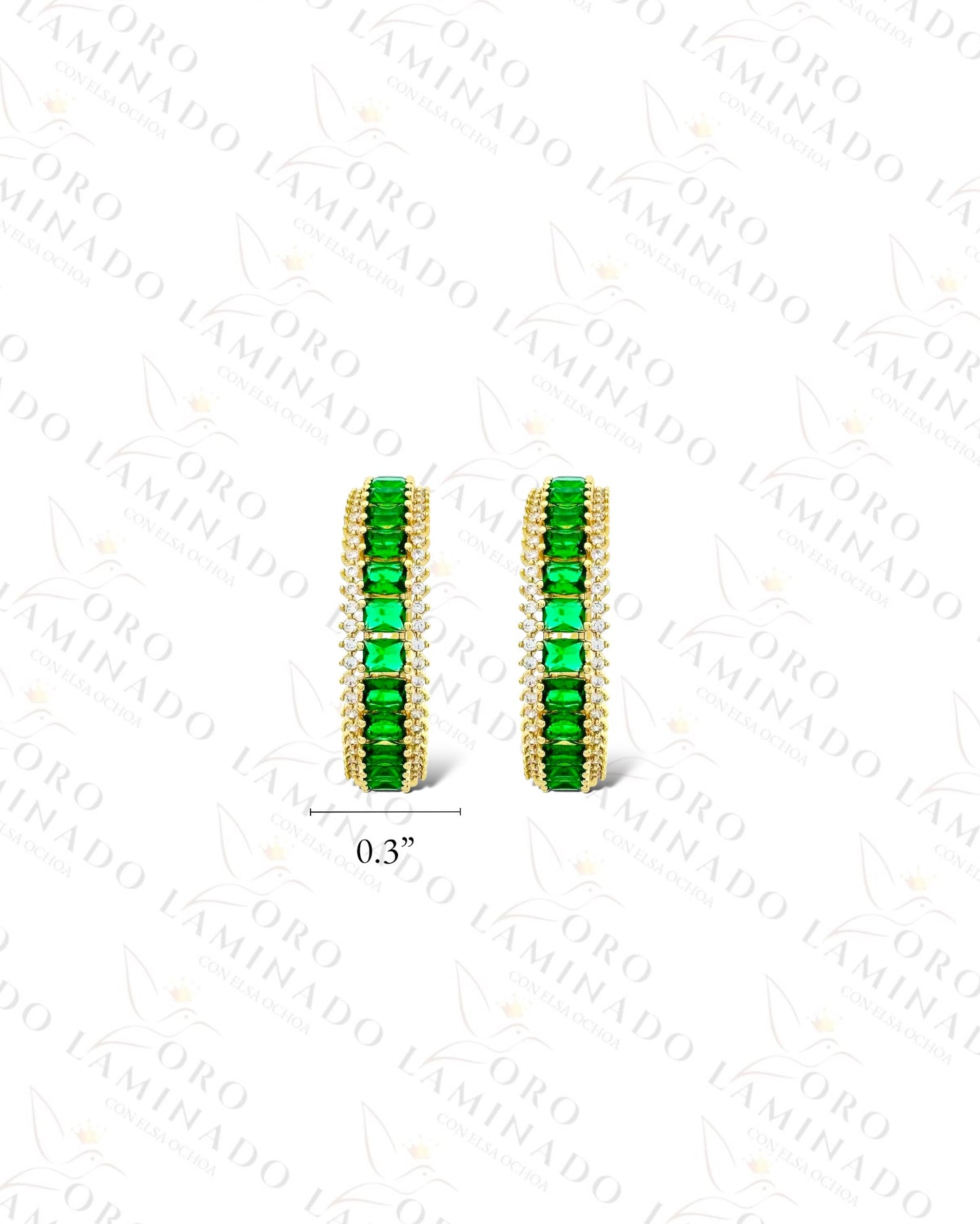 High Quality Green and Clear Stone Hoop Earrings (Gold Filled) B358