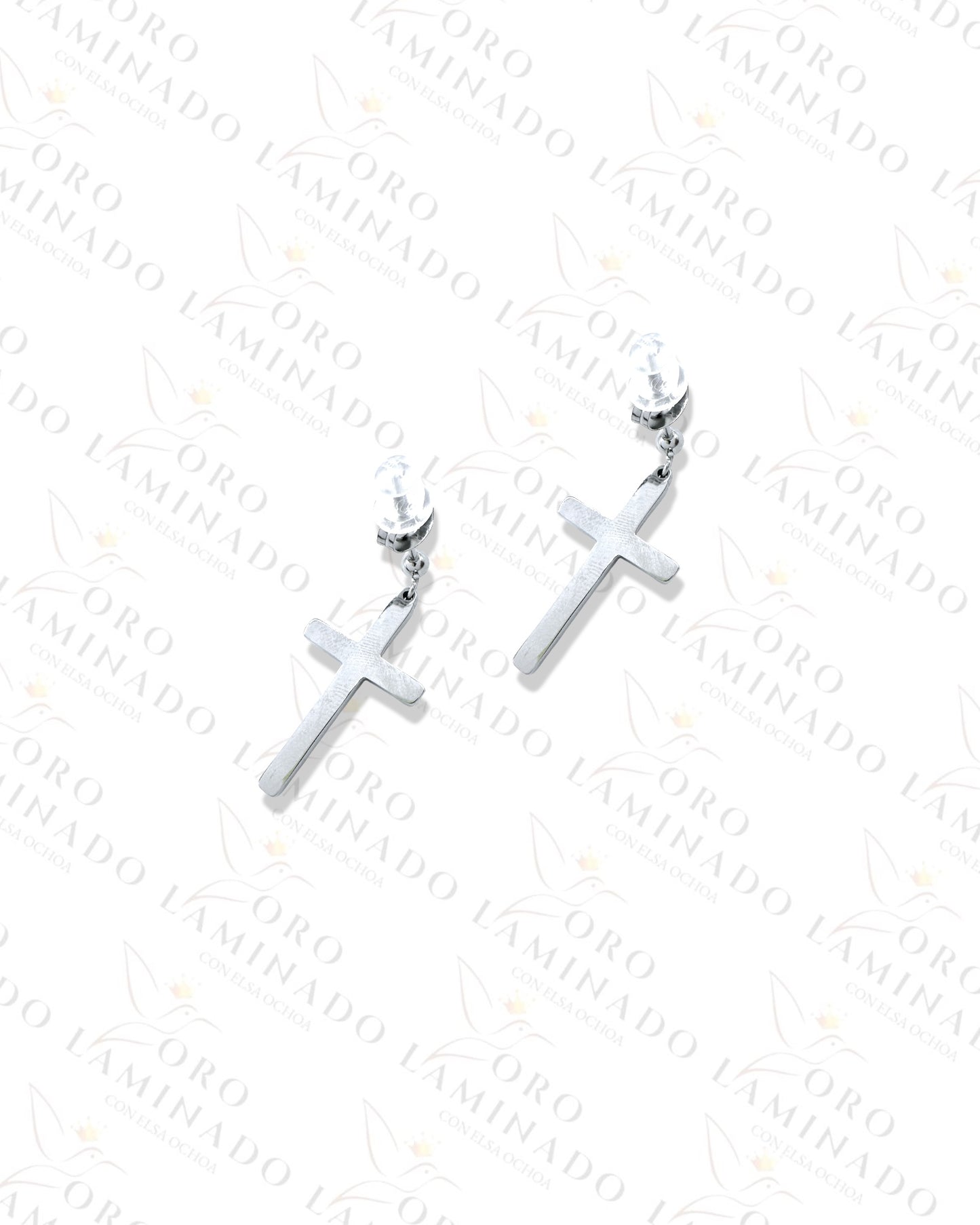 Stainless Steel Black Cross Men Earrings B302