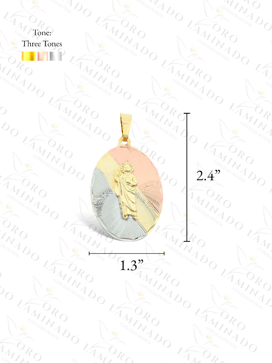 Gold Filled Three Tones Oval Saint Judas Pendant Y24