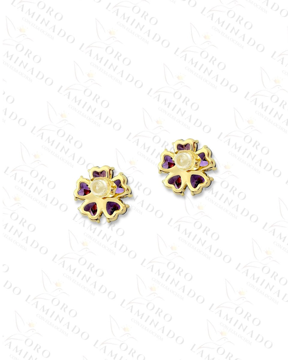 High Quality Purple Crystal Flower Earrings  B450