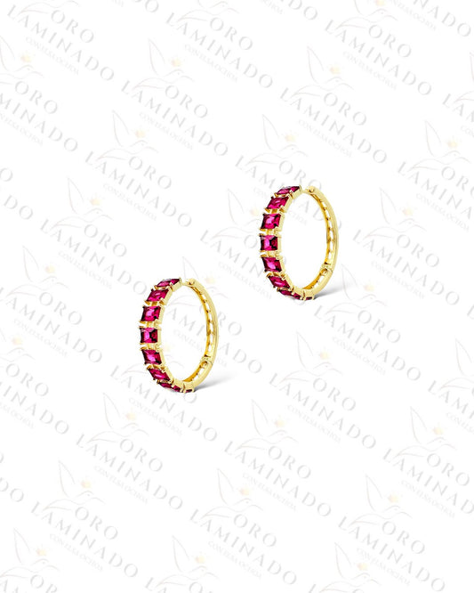 High Quality Pink Stone Hoop Earrings (Gold Filled) Y197