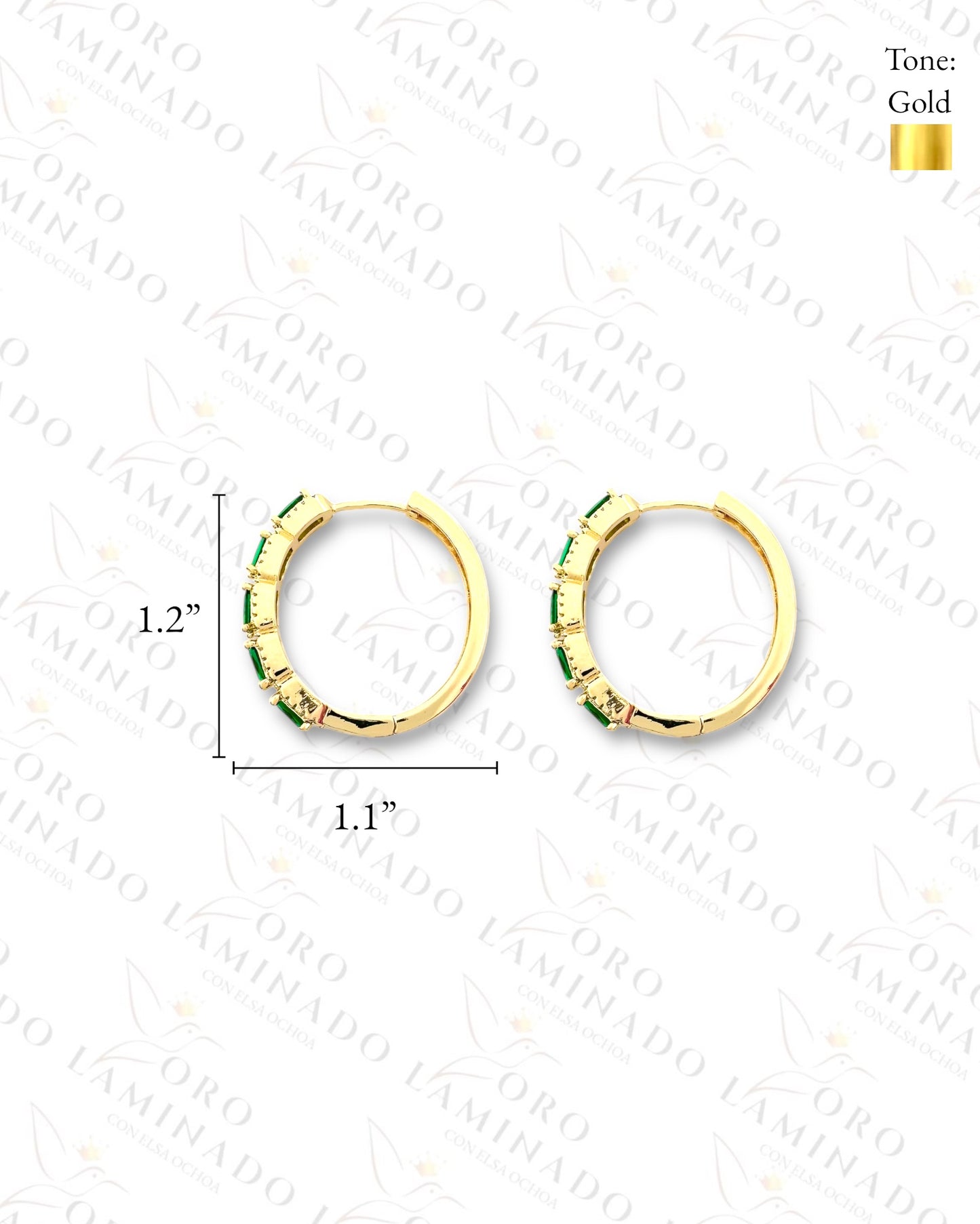 High Quality Shinny Green Crystals Hoop Earrings (Gold Filled) B404