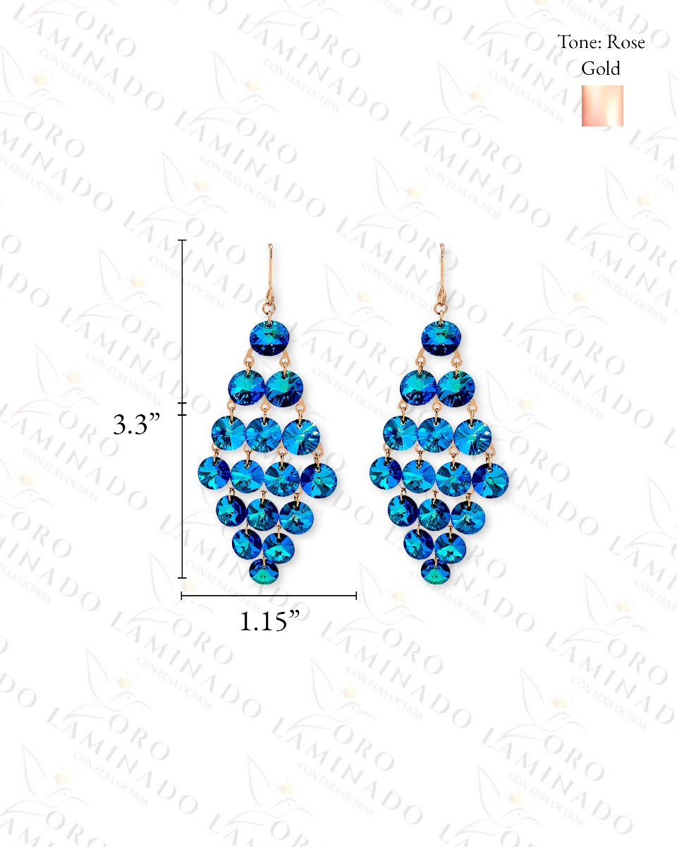 High Quality Blue and Dark Round Stone Long Earrings R351