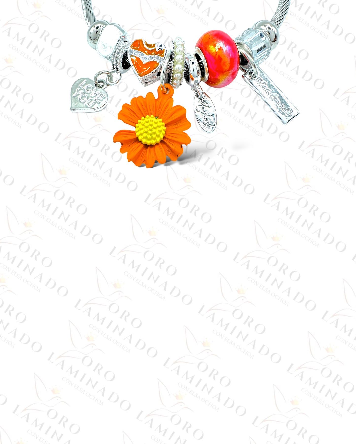 Silver Orange Charm Bracelet B366