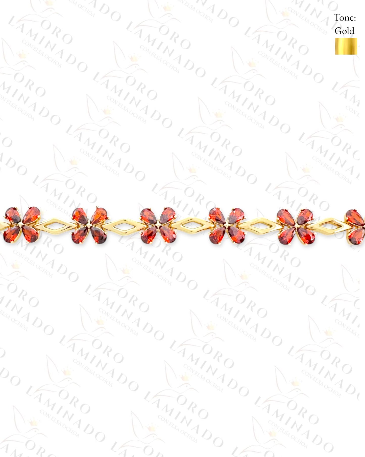 High Quality Red Crystal Flower Bracelet (Gold Filled) B292