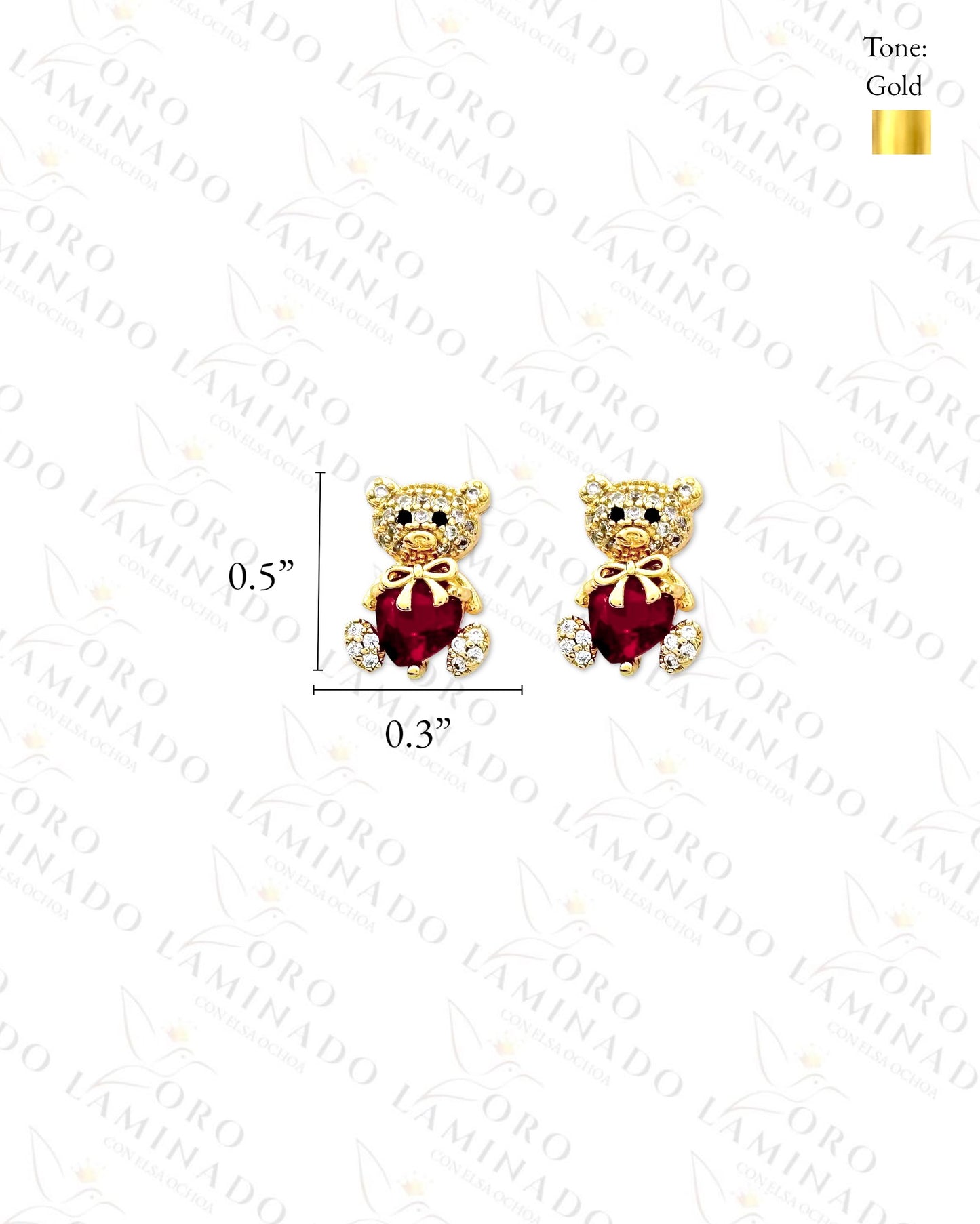 Gold Filled Red Heart Teddy Bear Earrings C26