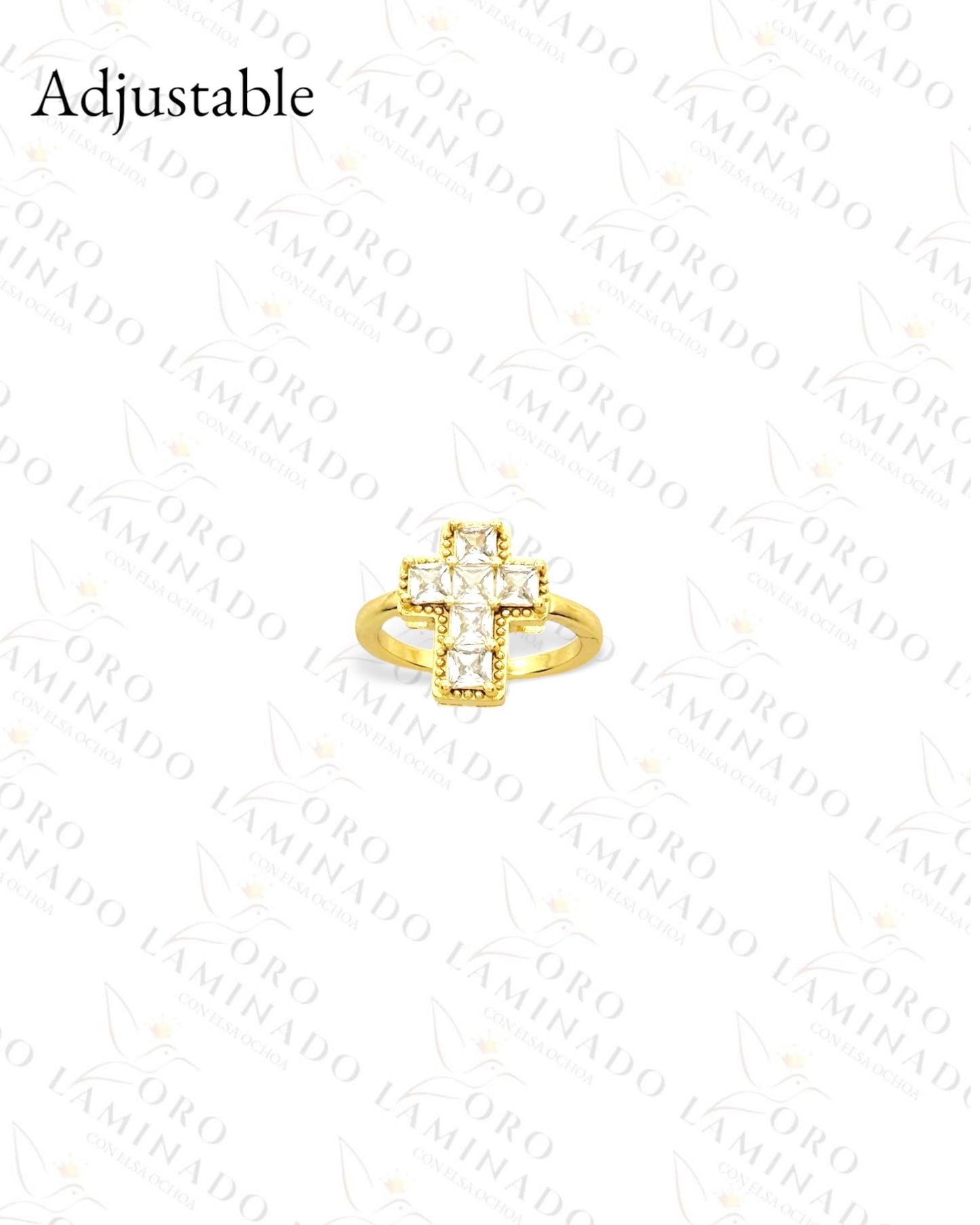 Adjustable Crystal Cross Ring (Gold Filled) Y325