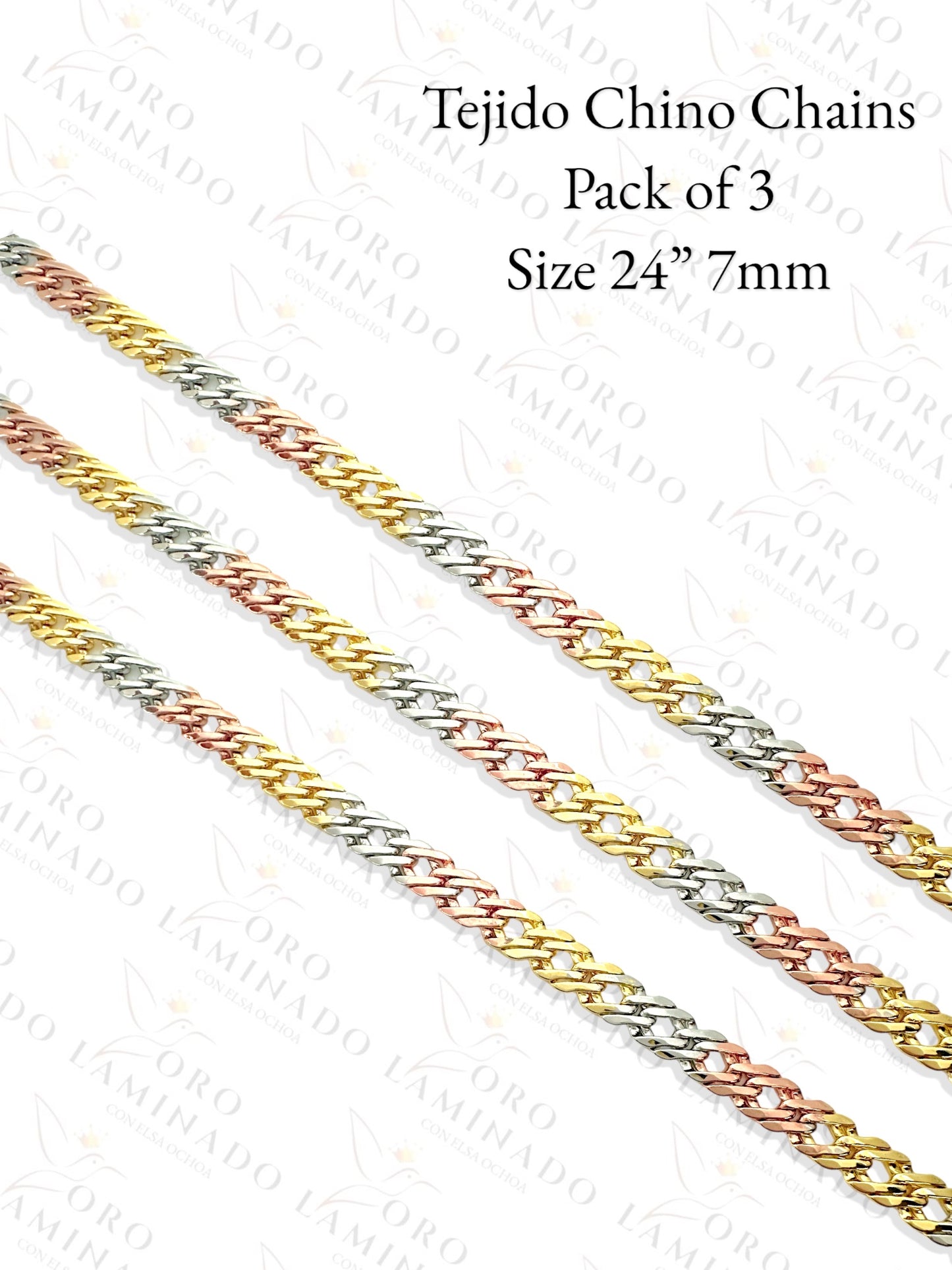 Three Tones Chinese Design Chains Pack of 3 Size 24" 7mmn Y182