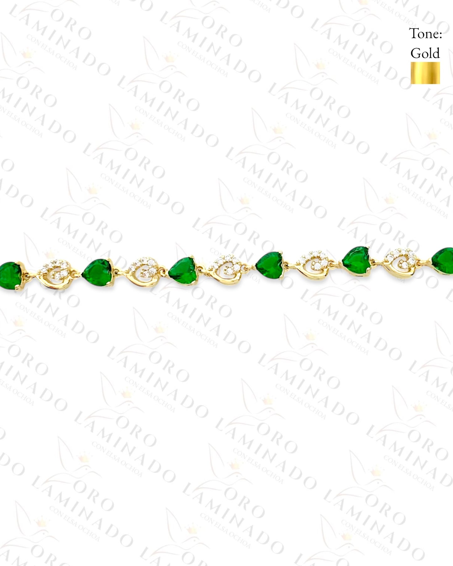 High Quality Green and Clear Sparkling Hearts Bracelet (Gold Filled) R149