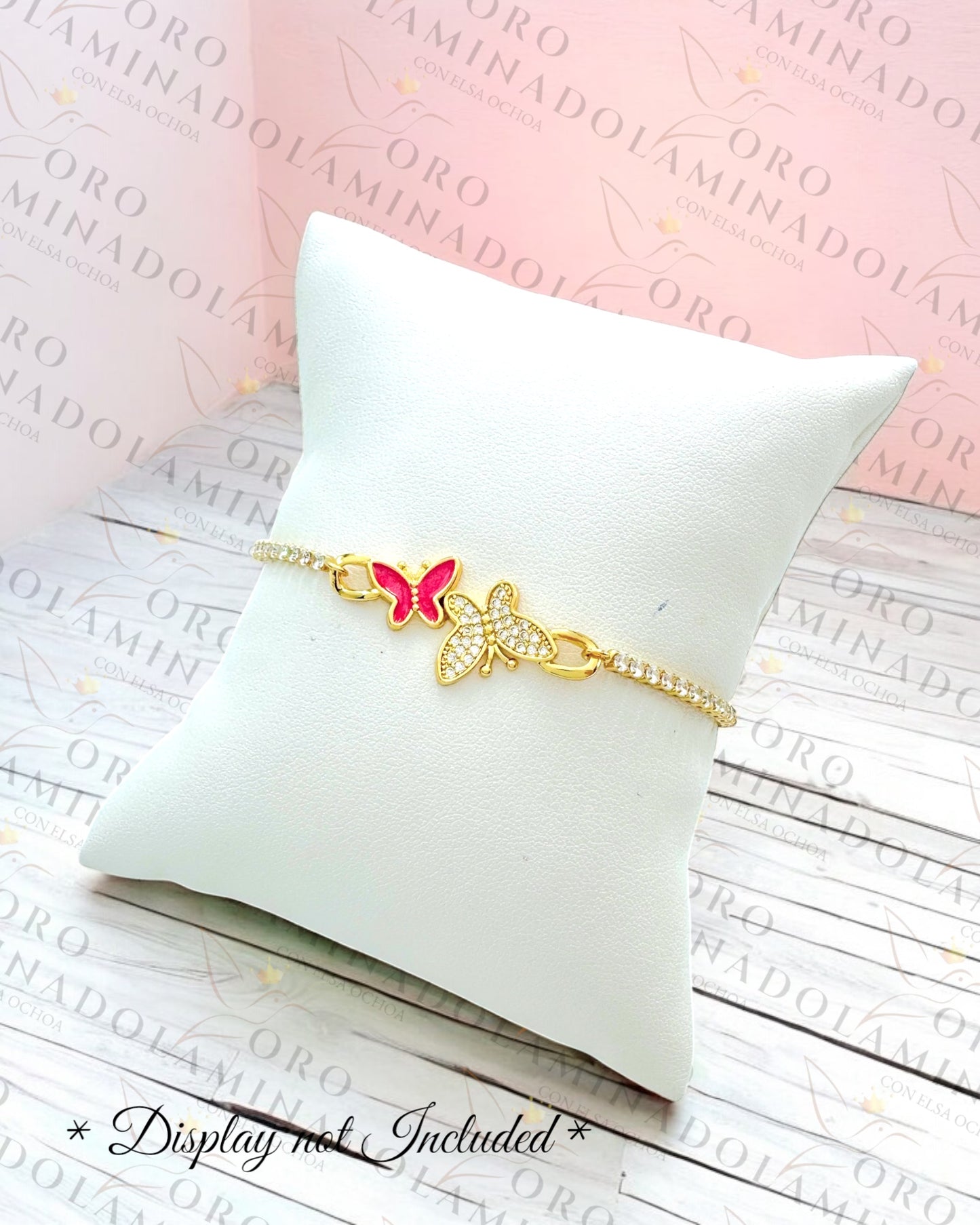 Gold Filled Pink Butterfly Adjustable Bracelet R235