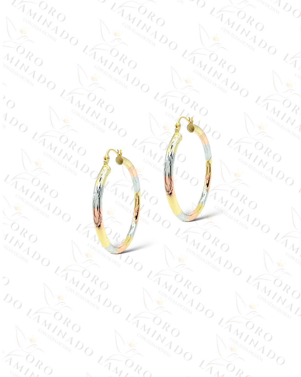 High Quality Three Tones Engraved Hoop Earrings  B472