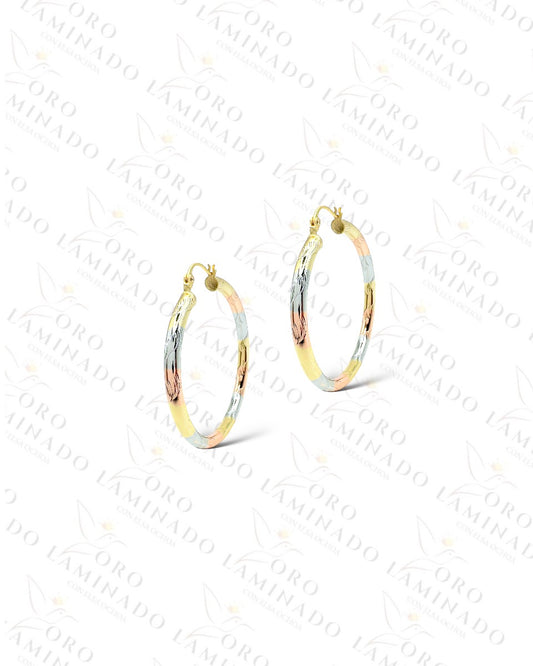 High Quality Three Tones Engraved Hoop Earrings  B472