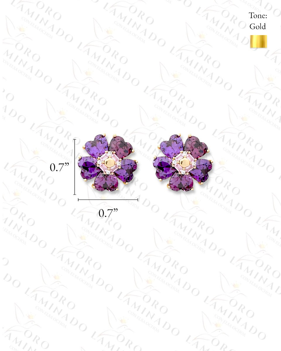 High Quality Purple Crystal Flower Earrings  B450