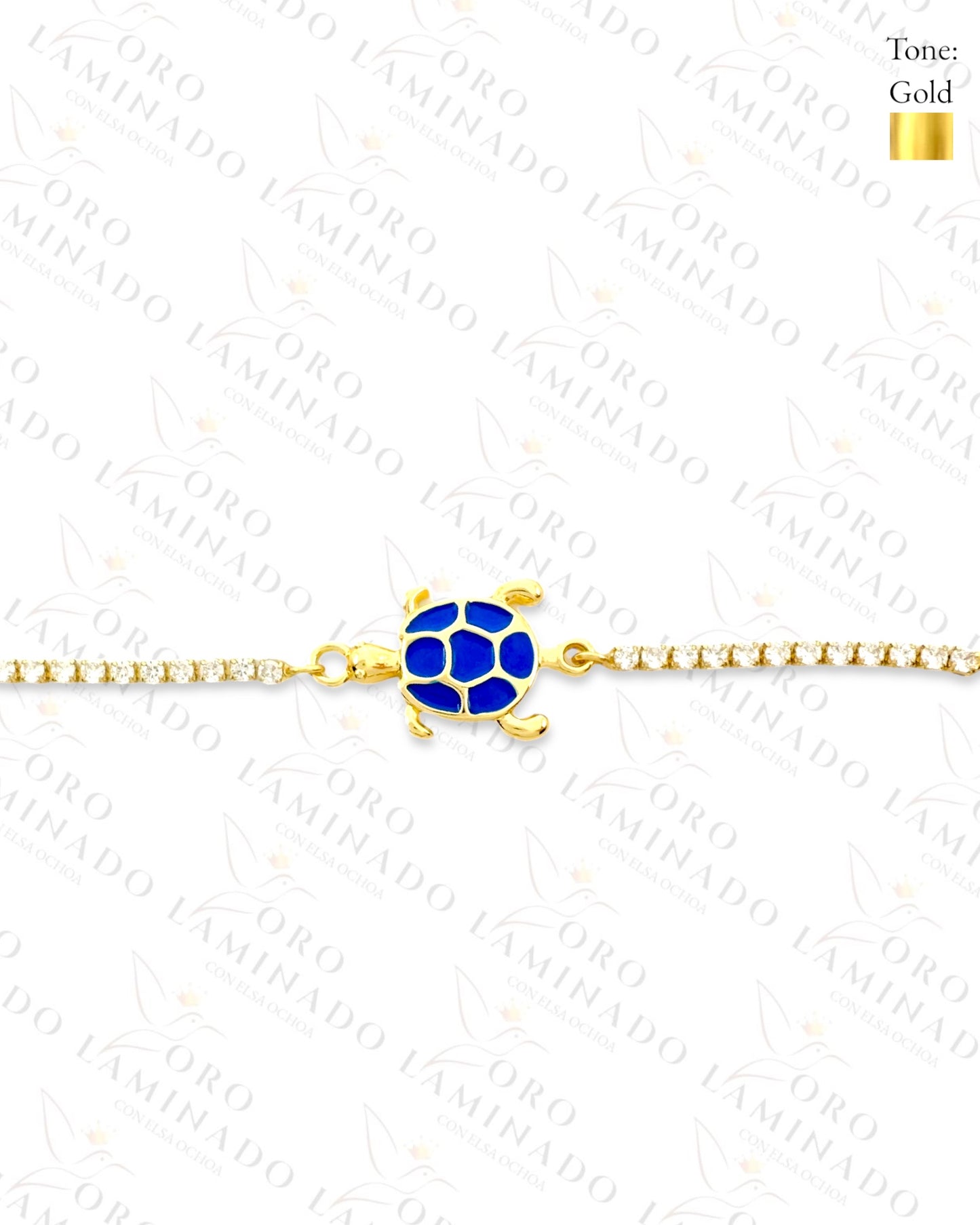 Gold Filled Blue Sea Turtle Adjustable Bracelet R334