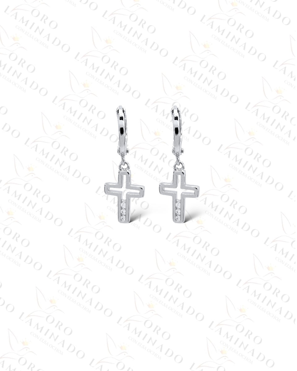 High Quality Silver Cross Hoop Earrings C190