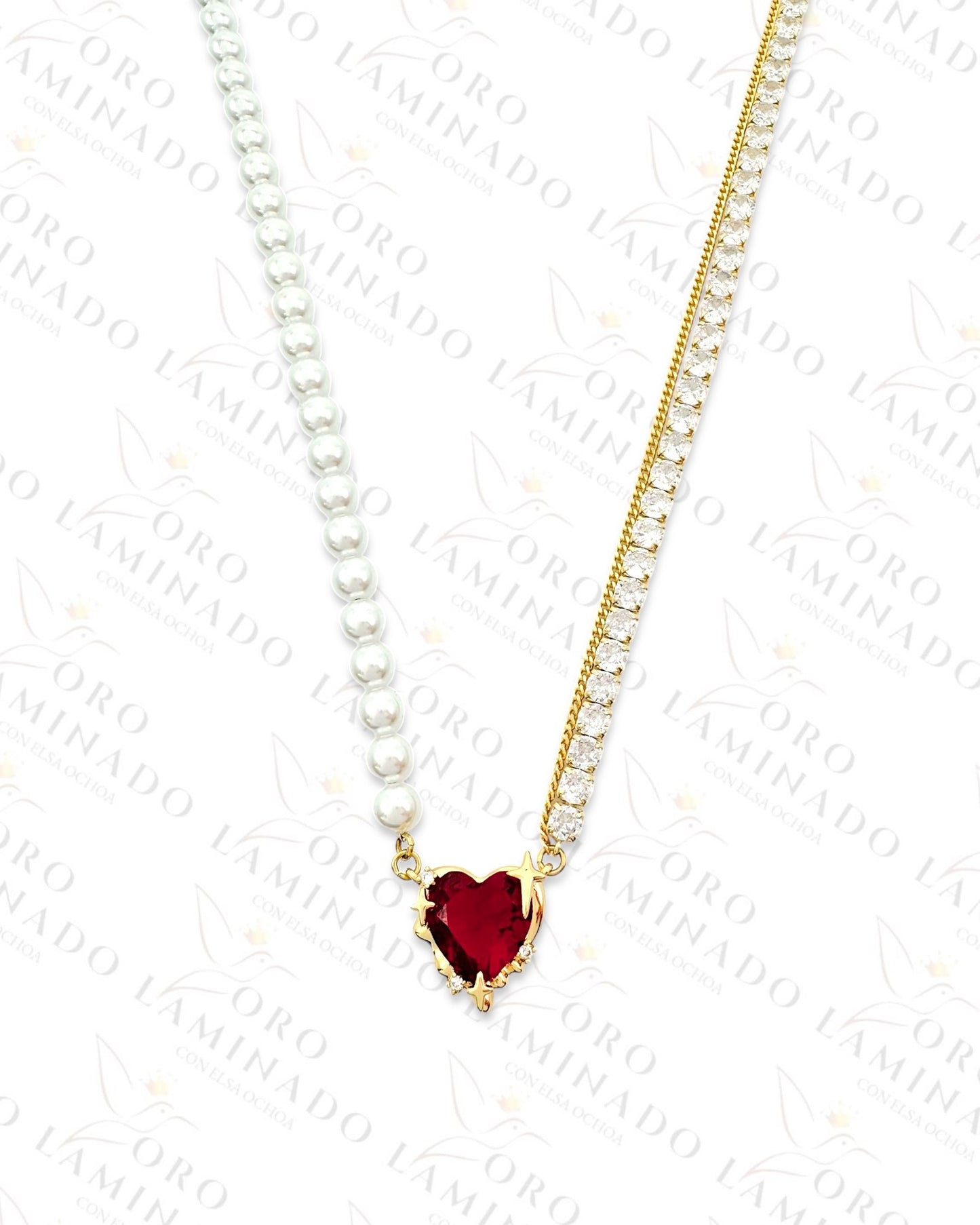 High Quality Red Crystal Heart Necklace (Gold Filled) B179