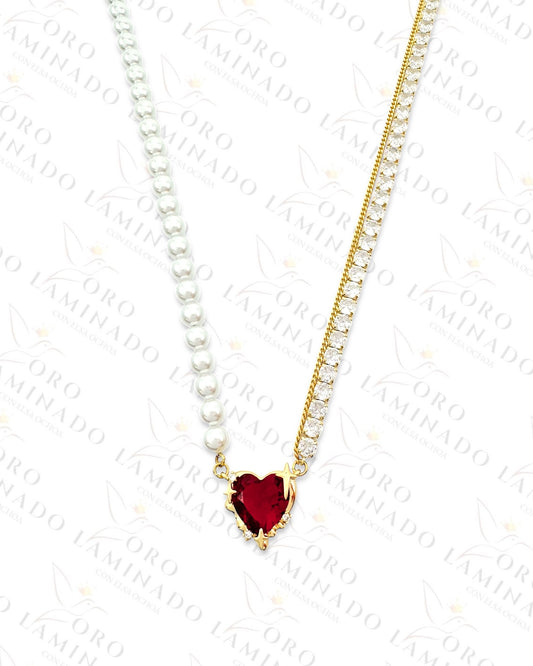 High Quality Red Crystal Heart Necklace (Gold Filled) B179