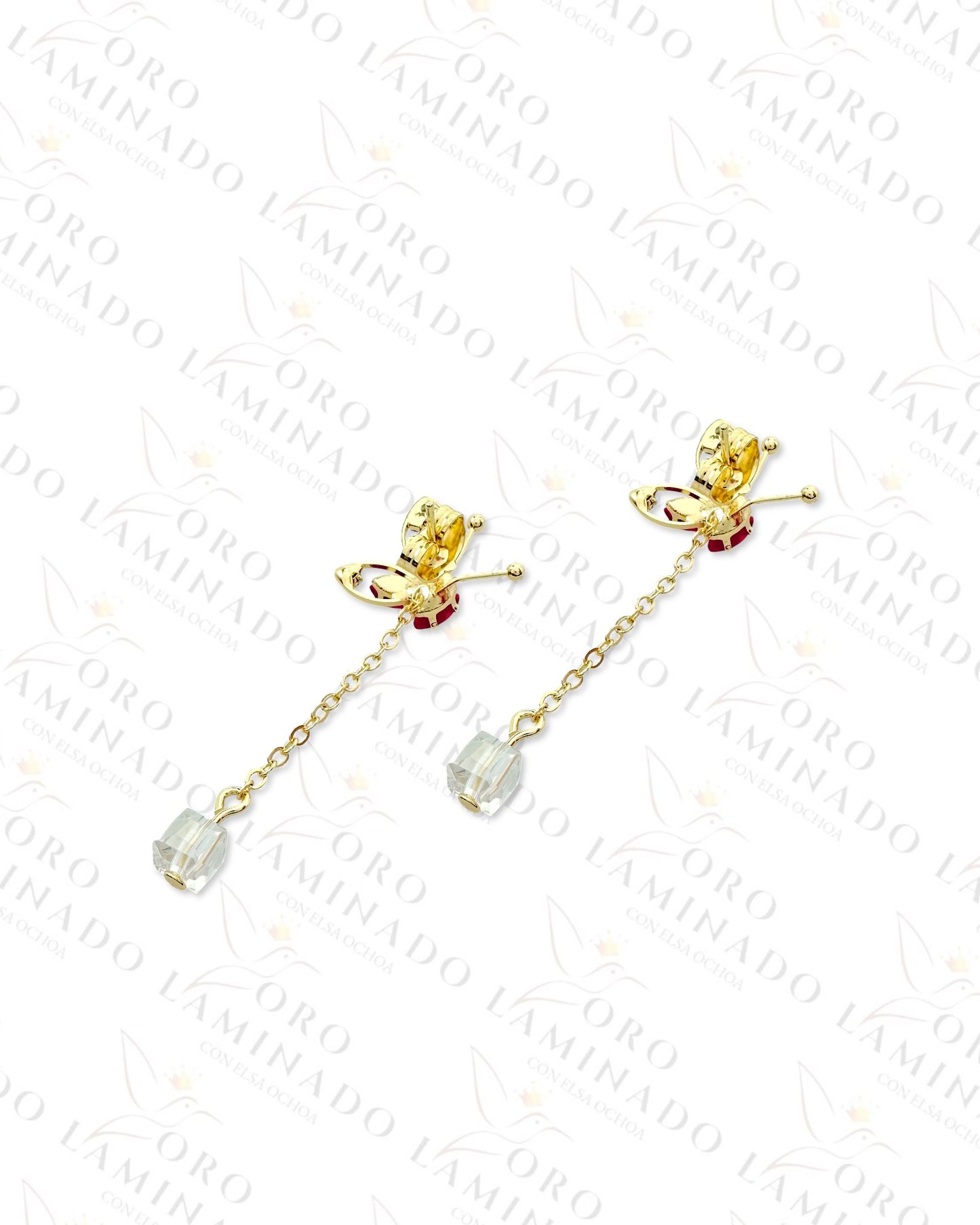 Gold Filled Crystal Butterfly Long Earrings R346