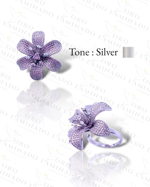 High Quality Silver Flower Diamond Ring C267