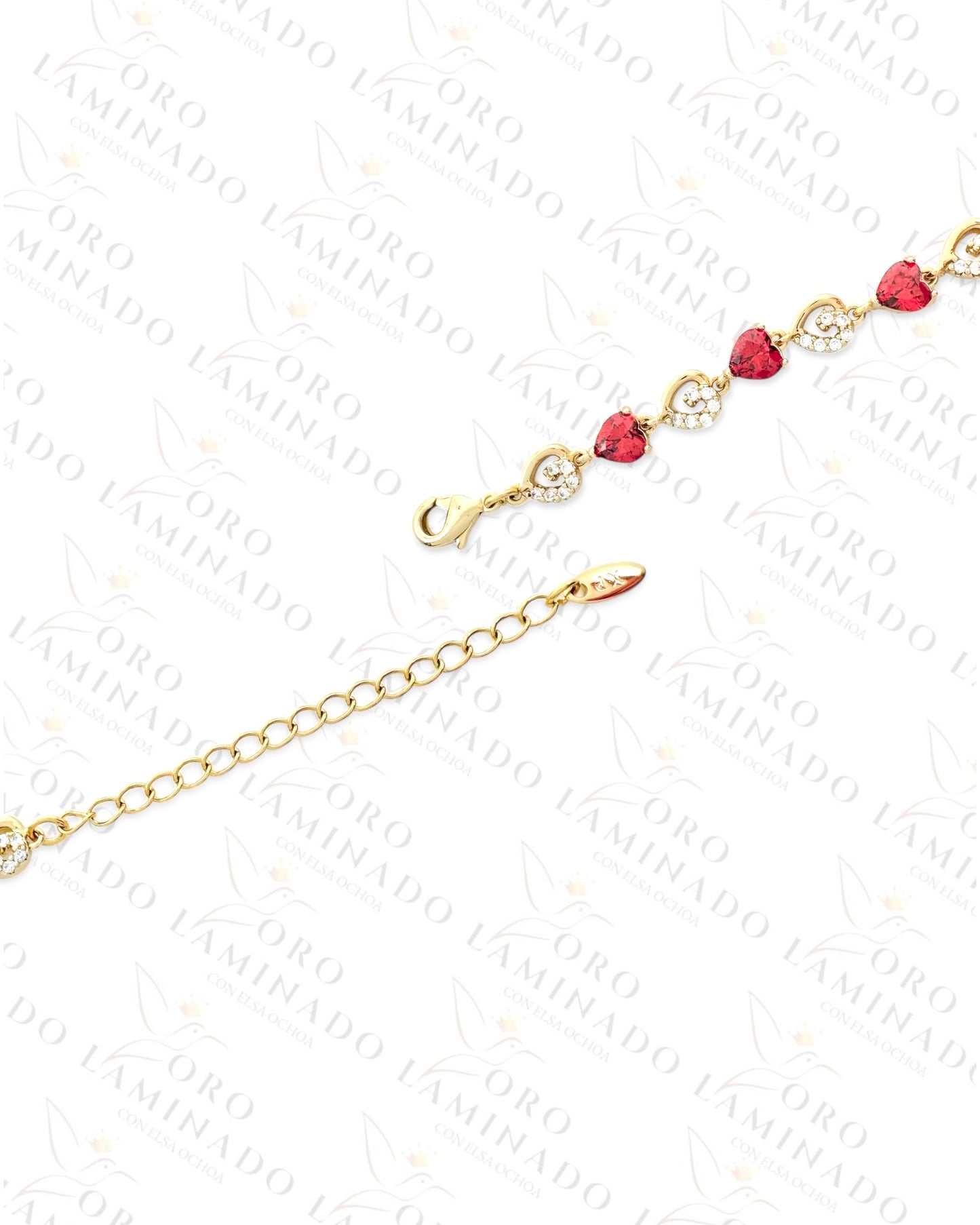 High Quality Red and Clear Sparkling Hearts Bracelet (Gold Filled) C136