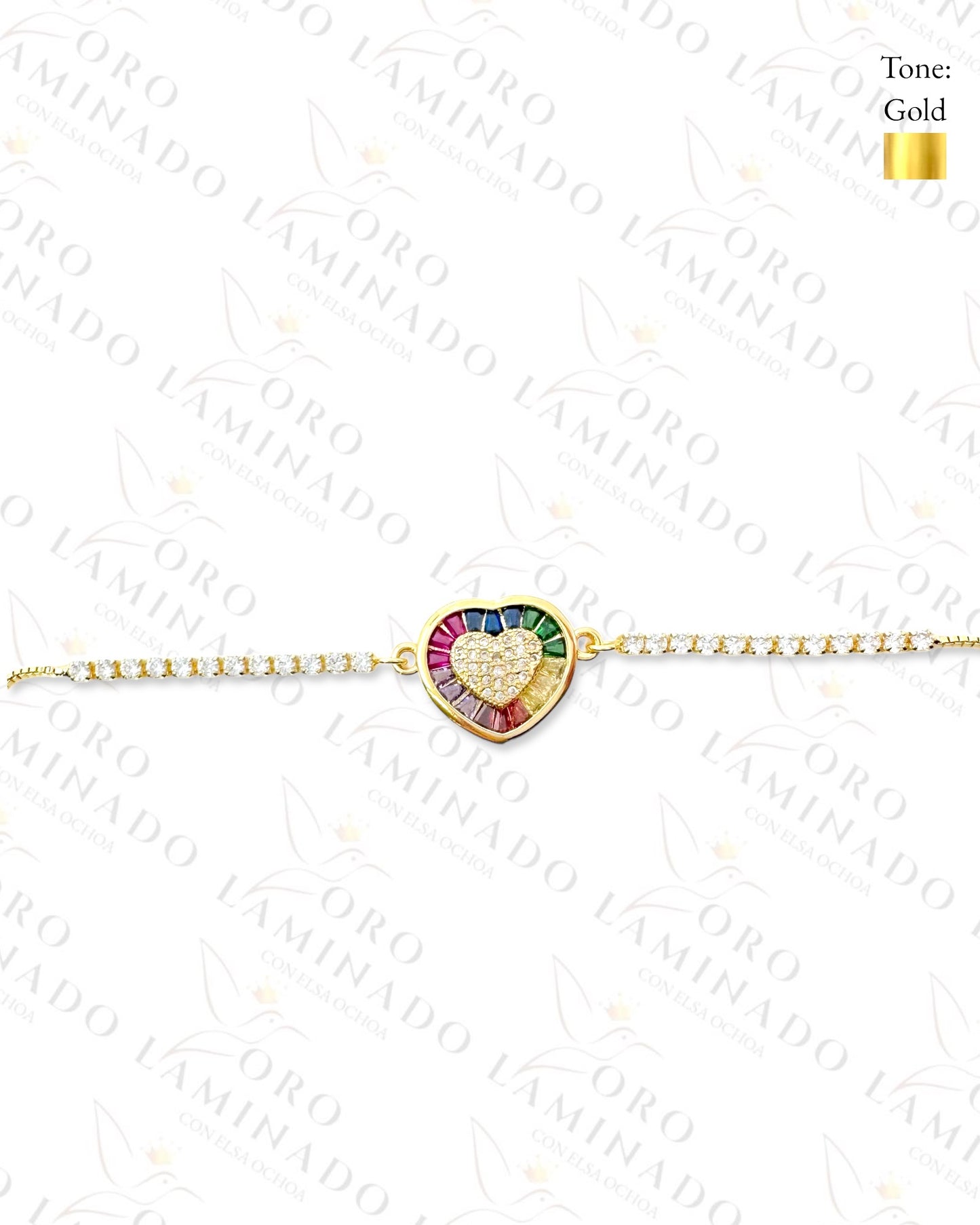 Gold Filled Multi-Color Crystal Heart Adjustable Bracelet C443