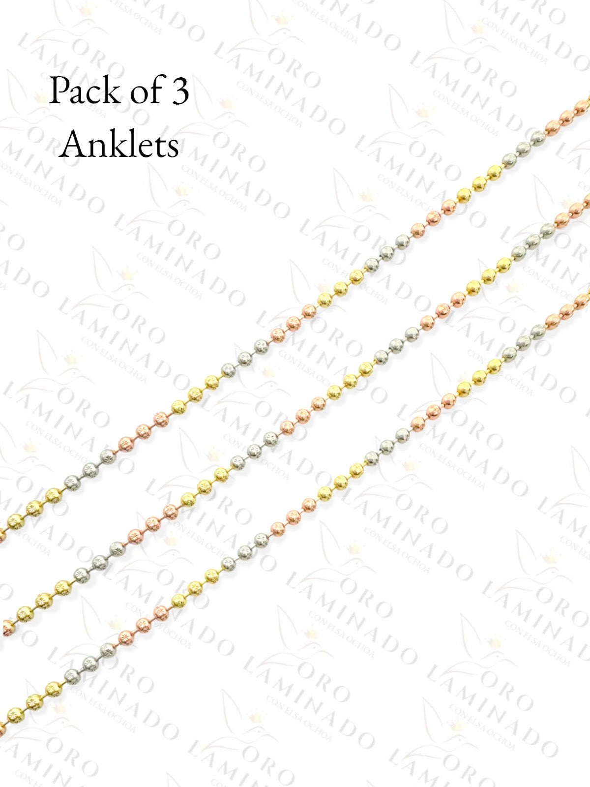 Gold Filled Pack of 3 Three Tones Bead Anklet B412