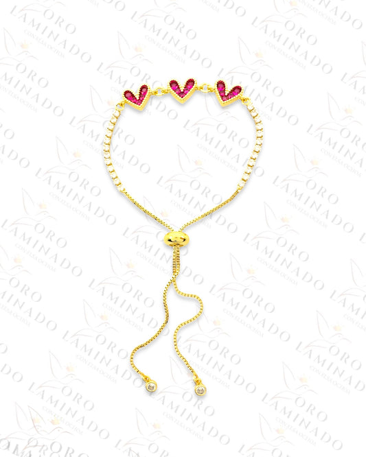 Gold Filled Pink Triple Heart Adjustable Bracelet B51