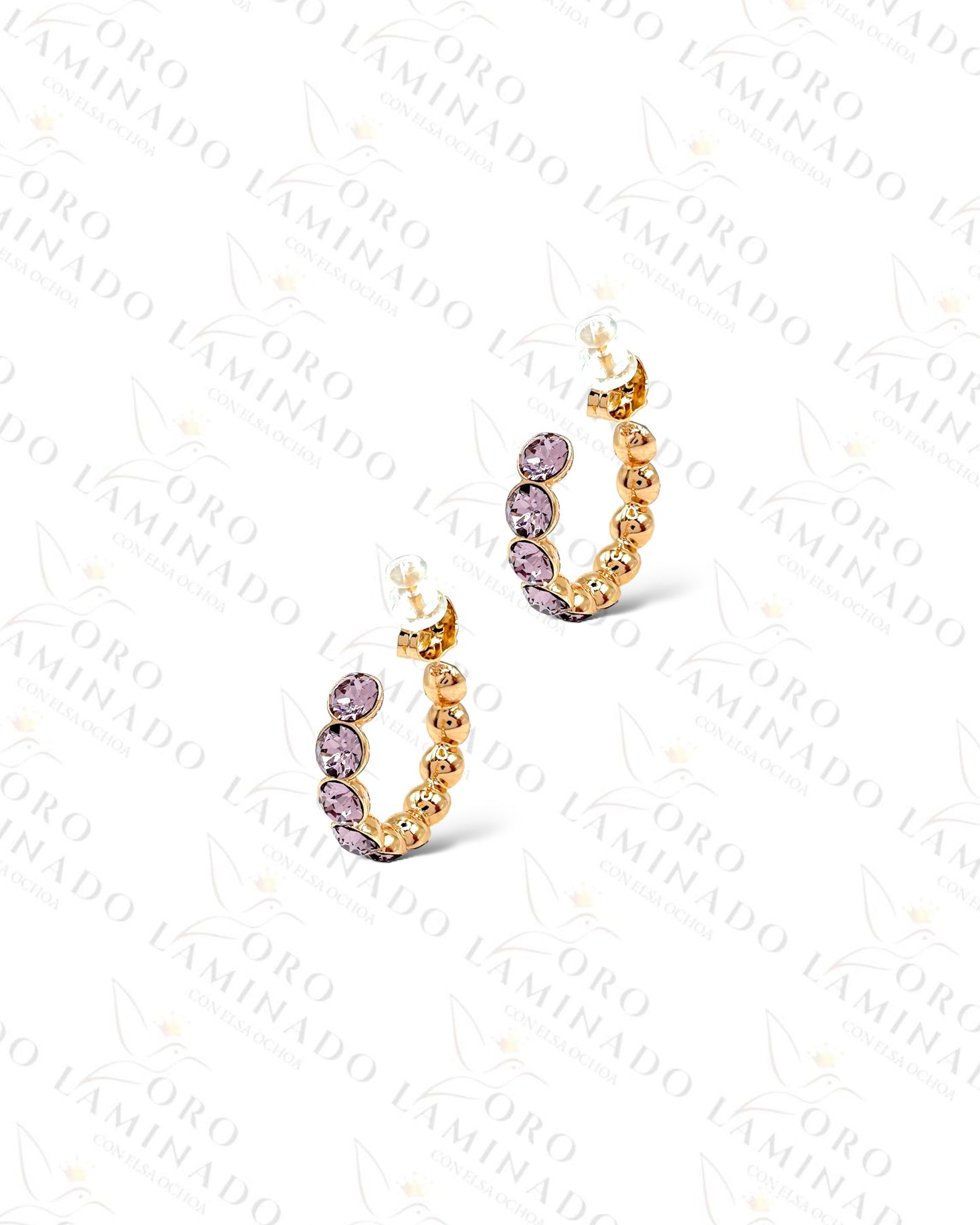 High Quality Purple Stones Hoop Earrings B126