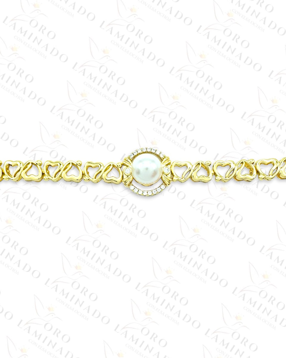 High Quality Pearl and Hearts Gold Bracelet G409