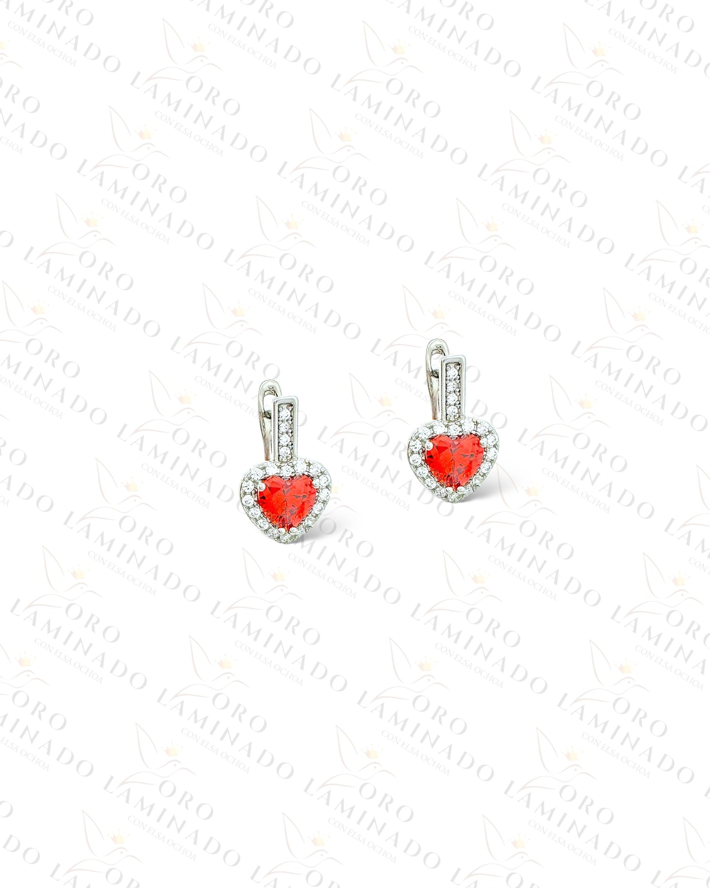 High Quality Silver Red Heart Earrings C391