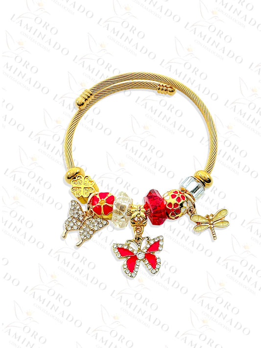 Stainless Steel Red Butterfly Charm Bracelet R423