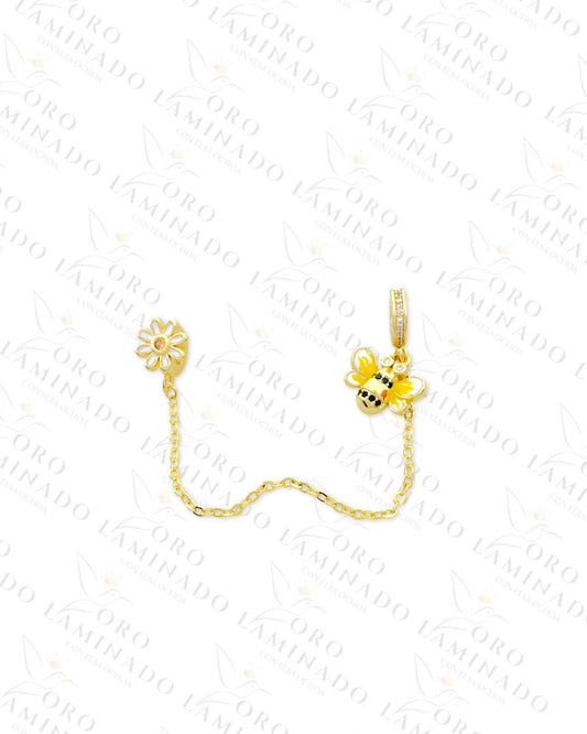 Bee and Flower Safety Chain Charms (Gold Filled) B141