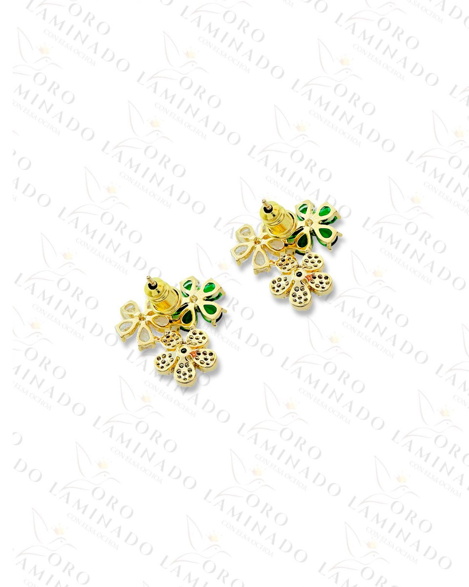 High Quality Green Flower Earrings (Gold Filled) C327