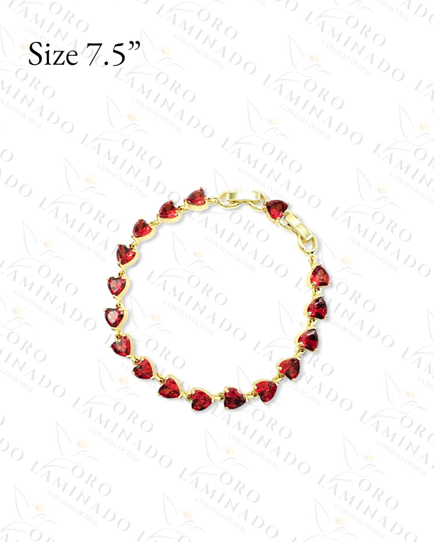 Red Crystal Hearts Bracelet (Gold Filled) R21