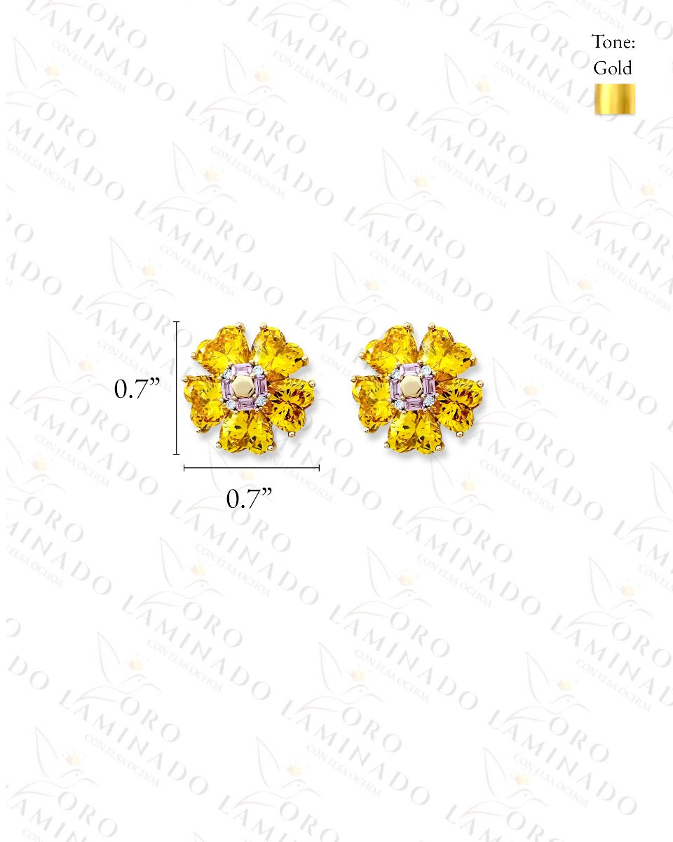 High Quality Yellow Crystal Flower Earrings  B451