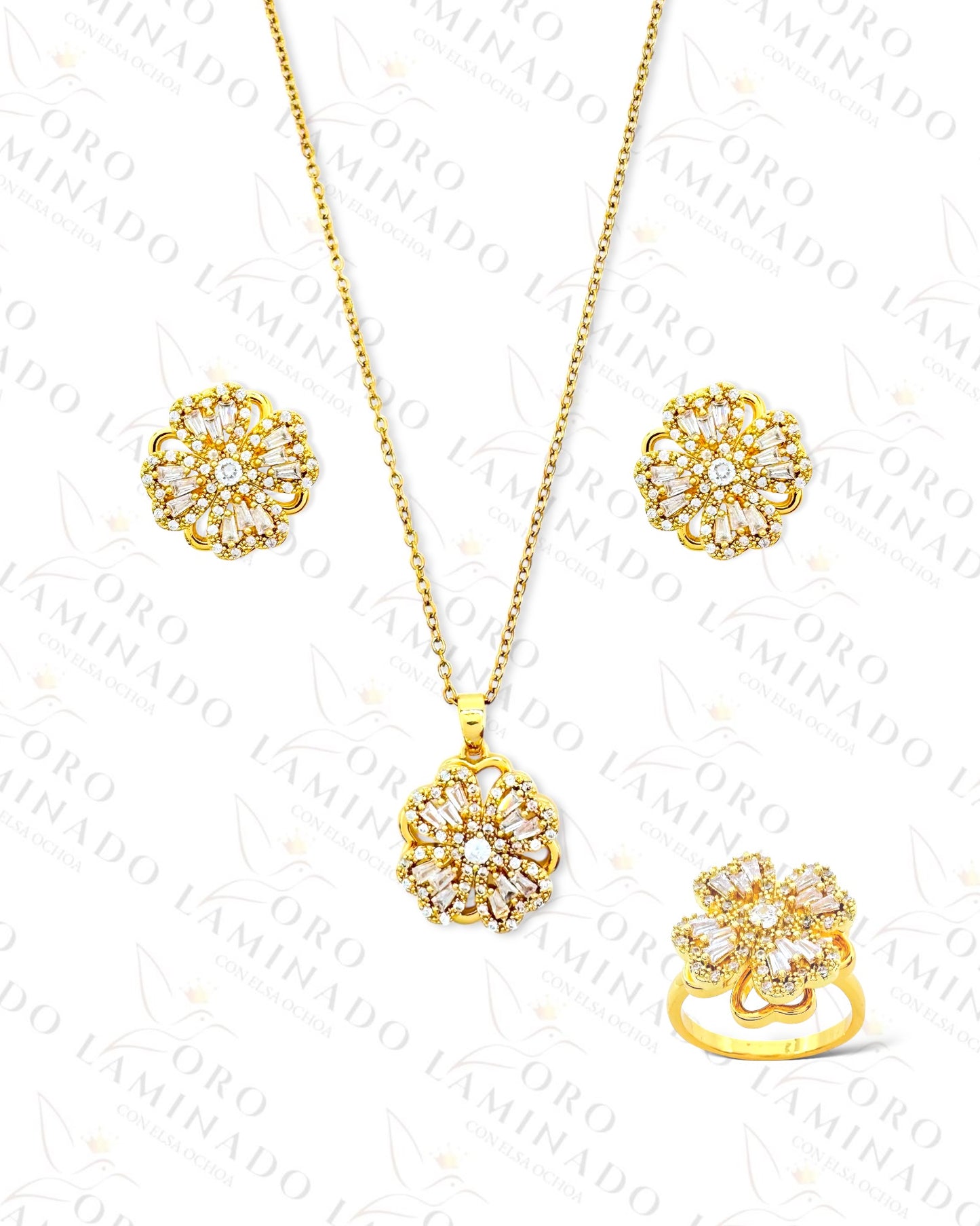 Gold Filled Crystal Clover Set G422