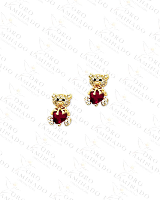 Gold Filled Red Heart Teddy Bear Earrings C26