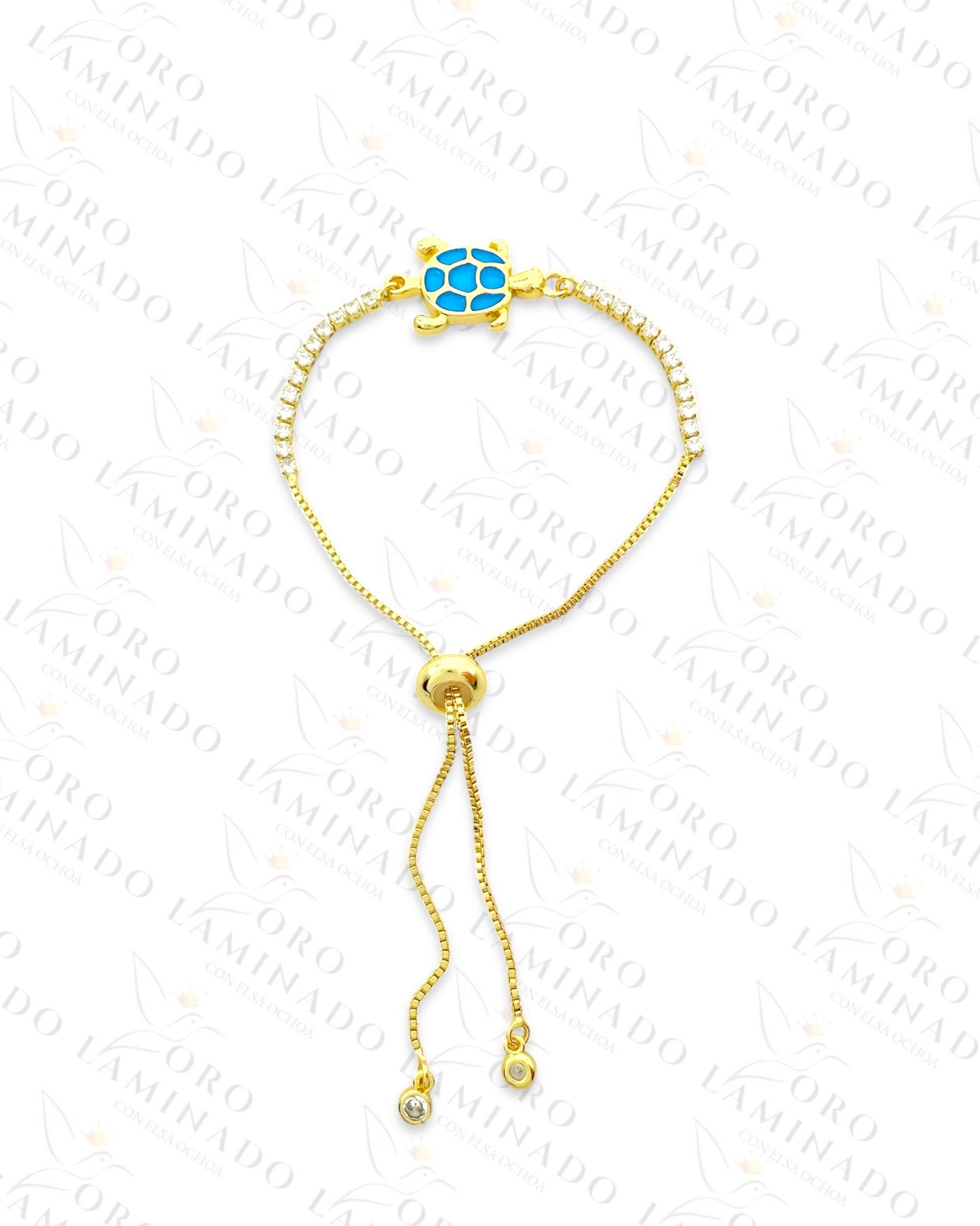 Gold Filled Sky Blue Sea Turtle Adjustable Bracelet R268